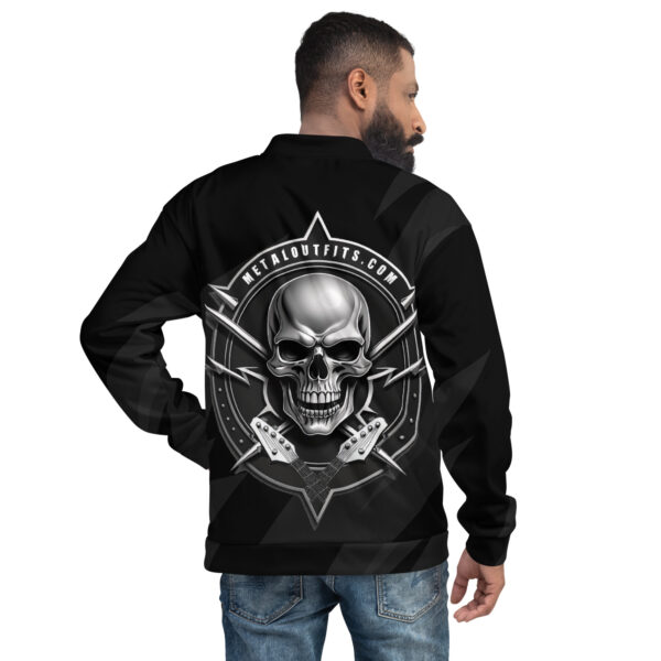 Unisex Bomberjacke “Metaloutfits Logo” nur hinten bedruckt, mit einem Mann