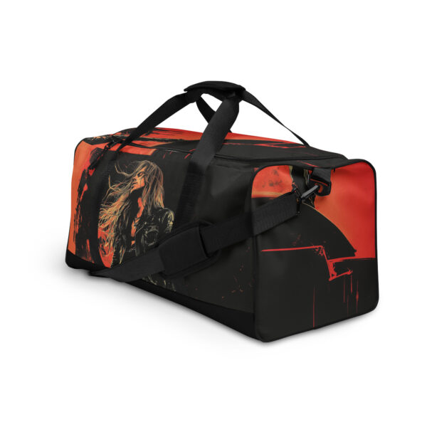 eine grosse Tasche mit Zips mit einem Rockstar aufgedruckt