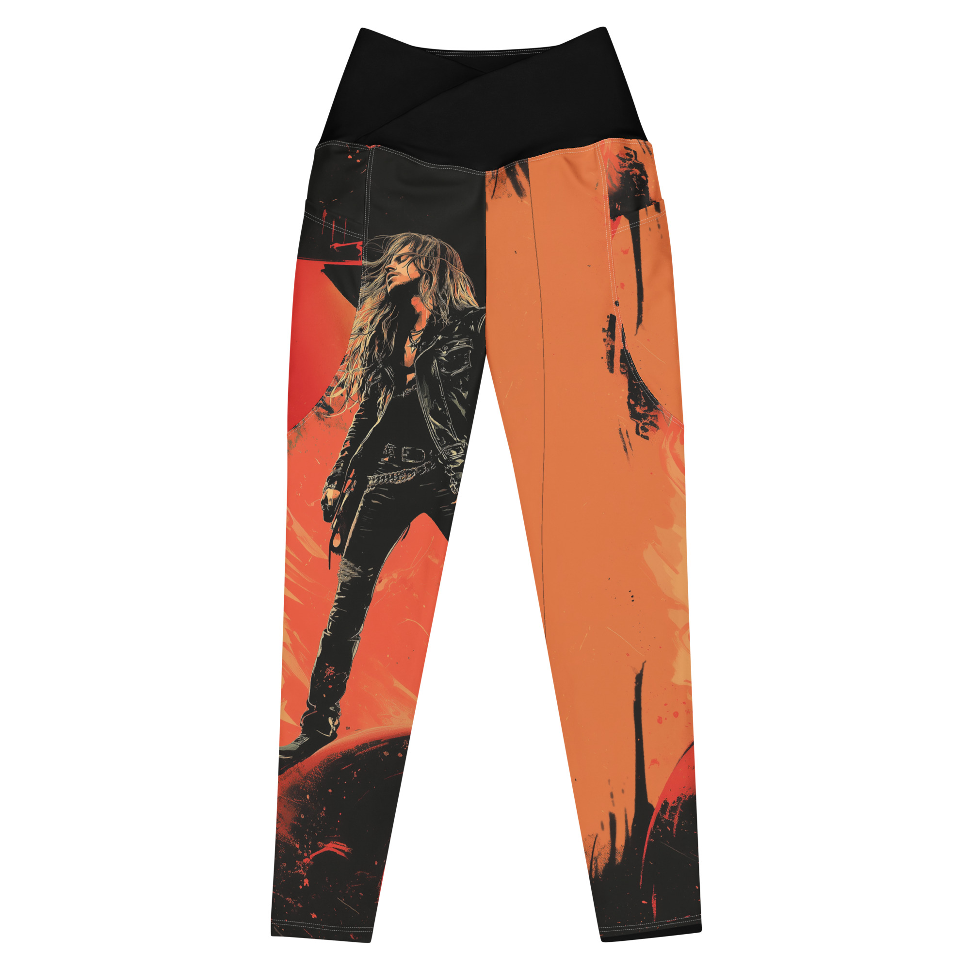 V-Bund-Leggings mit Taschen "Rocker" durchgehend Bedruckt