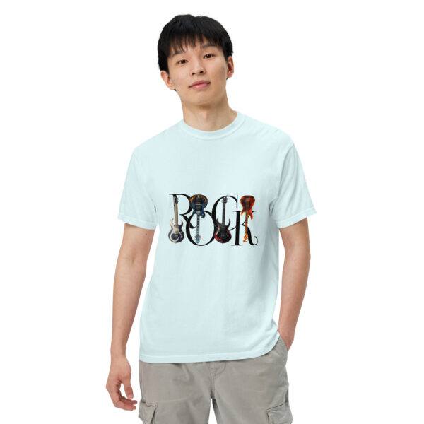 Unisex-T-Shirt "Rock" hellblau, vorne mit Mann